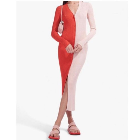 Staud Shoko Colorblock Sweater Dress Orange Light Pink size S - Picture 2 of 11